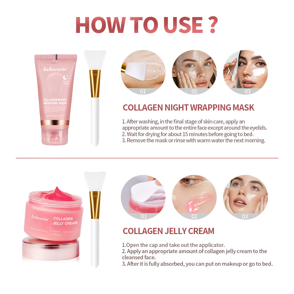 Coffret Collagen – Masque Nuit & Crème JellyOvernight Facial Mask Wrapping Peel-Off Mask Hydrating Firming Moisturizing SkinCare