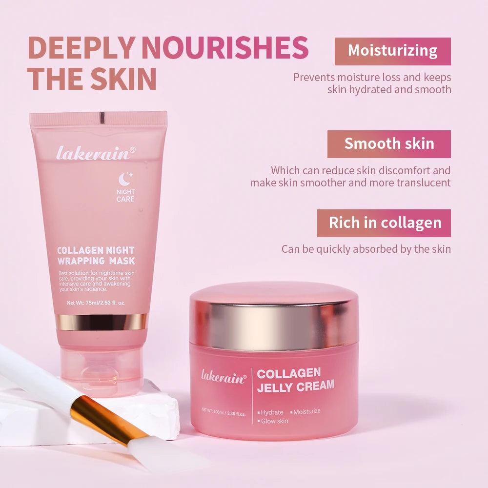 Coffret Collagen – Masque Nuit & Crème JellyOvernight Facial Mask Wrapping Peel-Off Mask Hydrating Firming Moisturizing SkinCare