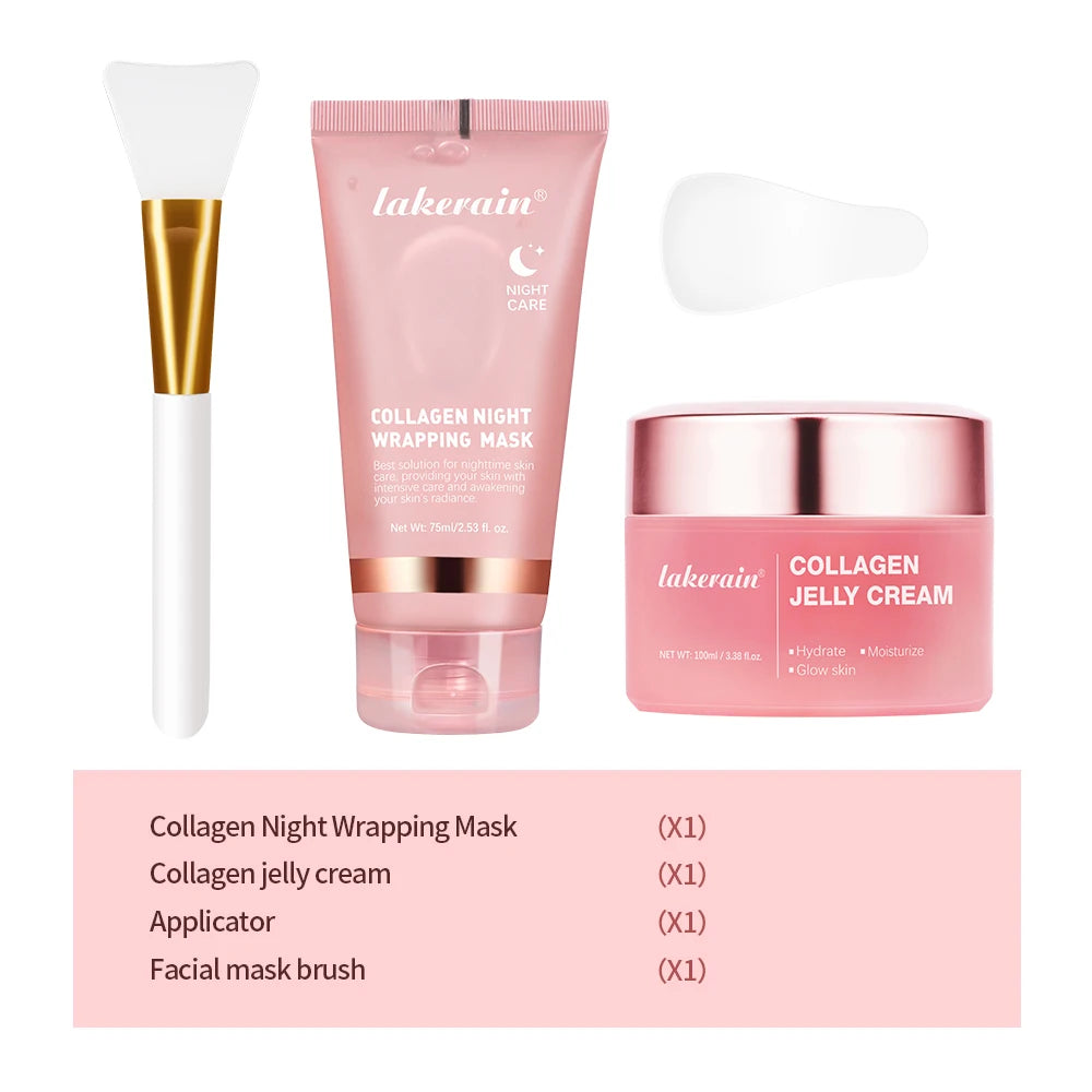 Coffret Collagen – Masque Nuit & Crème JellyOvernight Facial Mask Wrapping Peel-Off Mask Hydrating Firming Moisturizing SkinCare