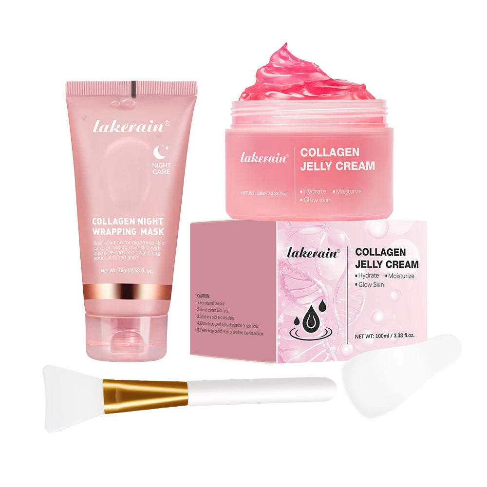 Coffret Collagen – Masque Nuit & Crème JellyOvernight Facial Mask Wrapping Peel-Off Mask Hydrating Firming Moisturizing SkinCare