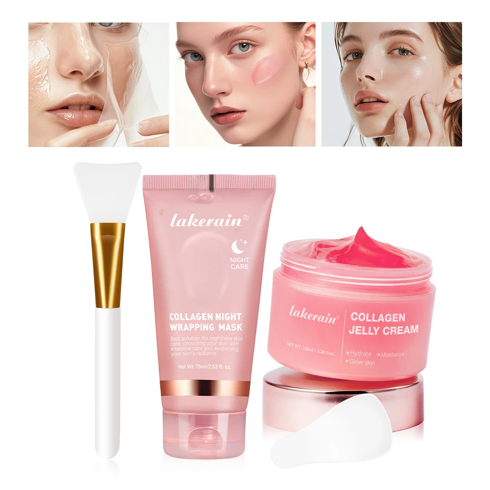 Coffret Collagen – Masque Nuit & Crème JellyOvernight Facial Mask Wrapping Peel-Off Mask Hydrating Firming Moisturizing SkinCare