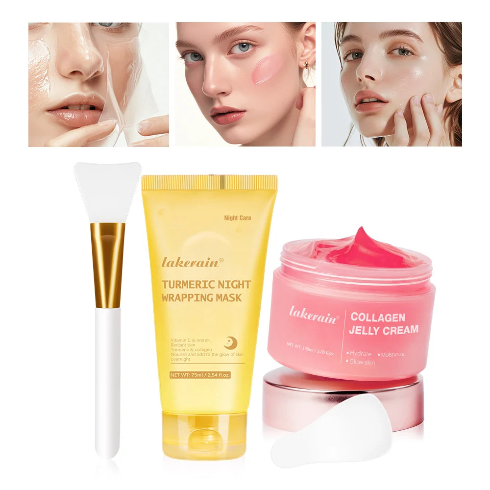 Coffret Collagen – Masque Nuit & Crème JellyOvernight Facial Mask Wrapping Peel-Off Mask Hydrating Firming Moisturizing SkinCare