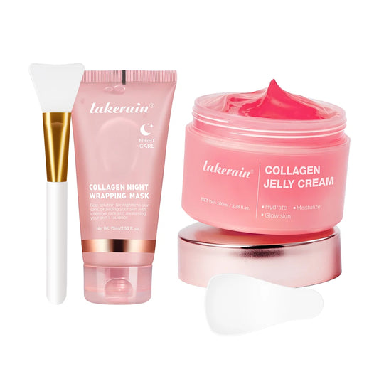 Coffret Collagen – Masque Nuit & Crème JellyOvernight Facial Mask Wrapping Peel-Off Mask Hydrating Firming Moisturizing SkinCare